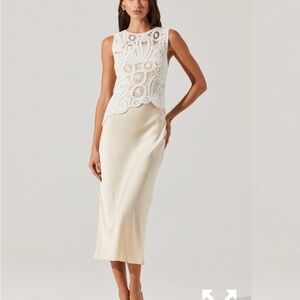 Astr the Label Martina Crochet-Layered Satin Dress